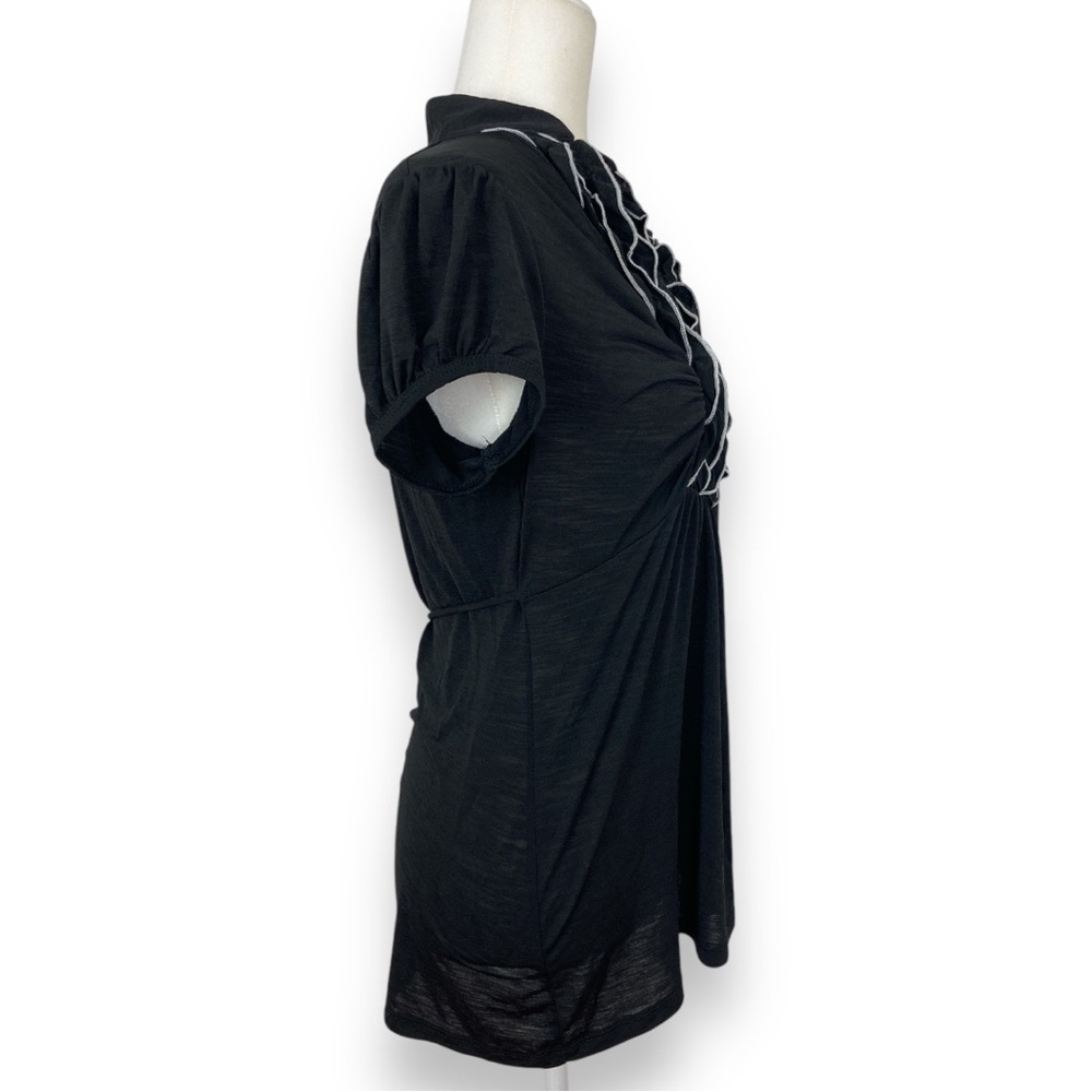 VTG Y2k heart soul black and white ruffle blouse Tye back L - Picture 6 of 14